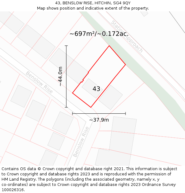 43, BENSLOW RISE, HITCHIN, SG4 9QY: Plot and title map