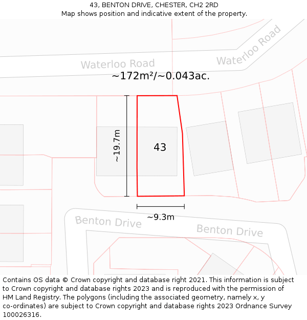 43, BENTON DRIVE, CHESTER, CH2 2RD: Plot and title map