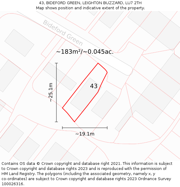 43, BIDEFORD GREEN, LEIGHTON BUZZARD, LU7 2TH: Plot and title map