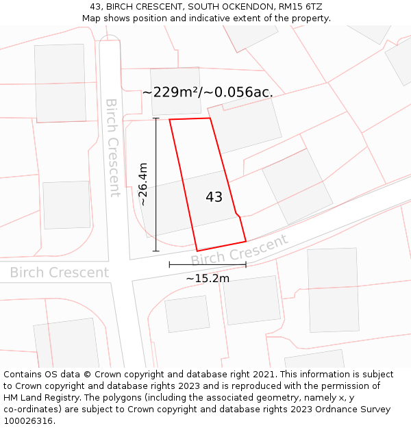 43, BIRCH CRESCENT, SOUTH OCKENDON, RM15 6TZ: Plot and title map