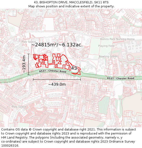 43, BISHOPTON DRIVE, MACCLESFIELD, SK11 8TS: Plot and title map