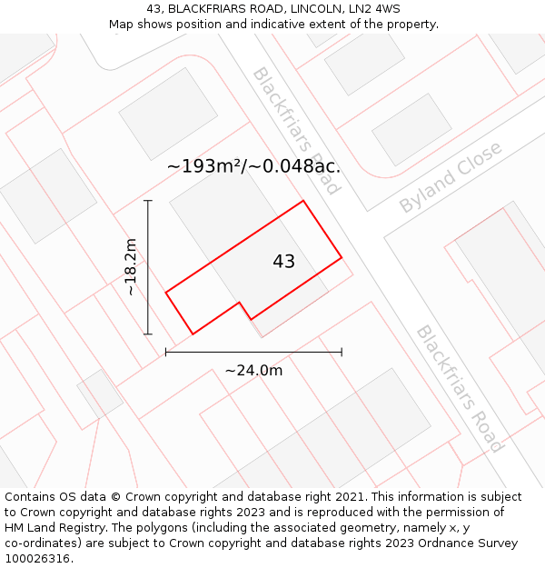 43, BLACKFRIARS ROAD, LINCOLN, LN2 4WS: Plot and title map