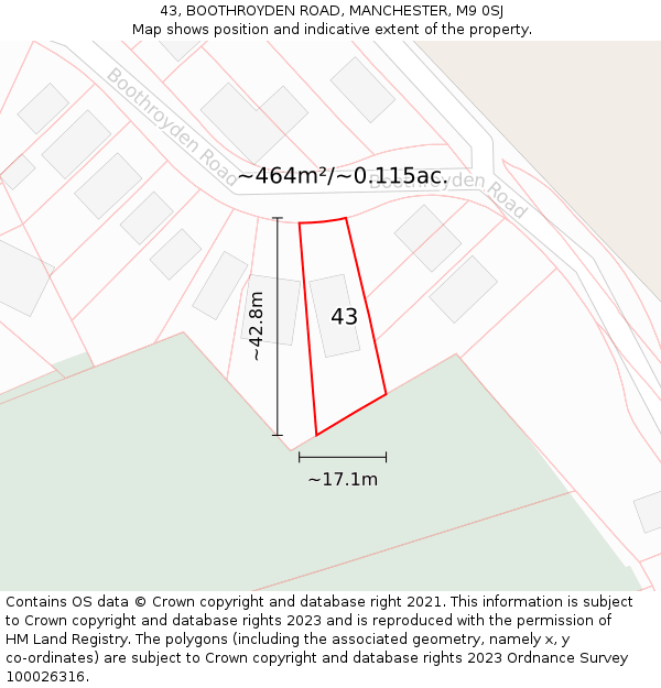 43, BOOTHROYDEN ROAD, MANCHESTER, M9 0SJ: Plot and title map