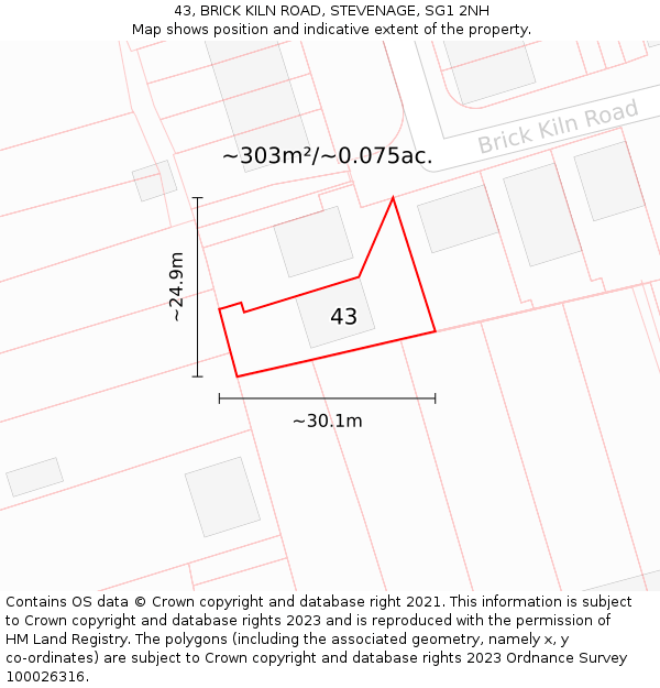 43, BRICK KILN ROAD, STEVENAGE, SG1 2NH: Plot and title map