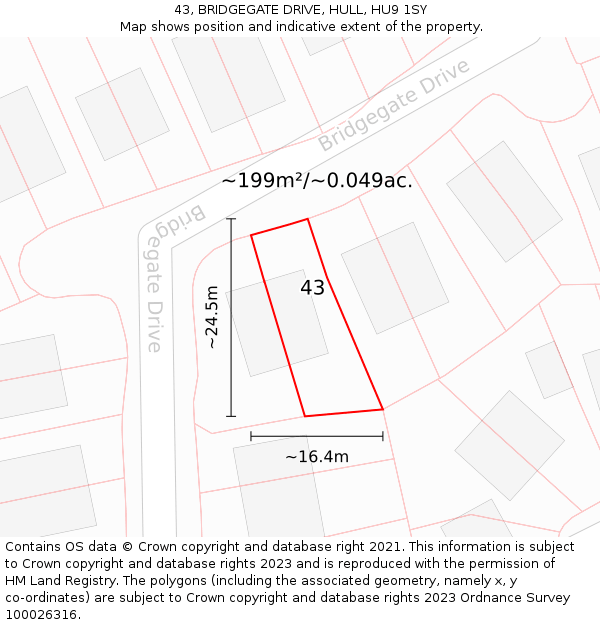 43, BRIDGEGATE DRIVE, HULL, HU9 1SY: Plot and title map