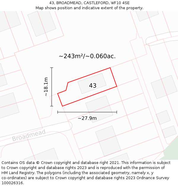 43, BROADMEAD, CASTLEFORD, WF10 4SE: Plot and title map