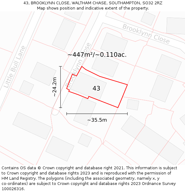 43, BROOKLYNN CLOSE, WALTHAM CHASE, SOUTHAMPTON, SO32 2RZ: Plot and title map