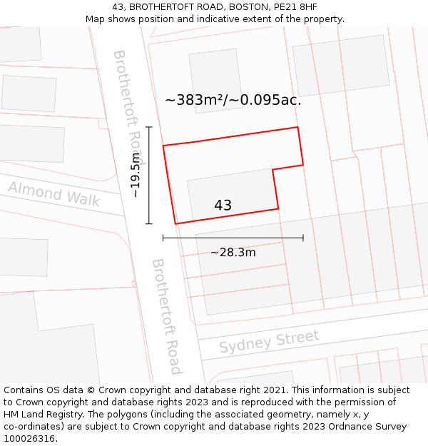 43, BROTHERTOFT ROAD, BOSTON, PE21 8HF: Plot and title map