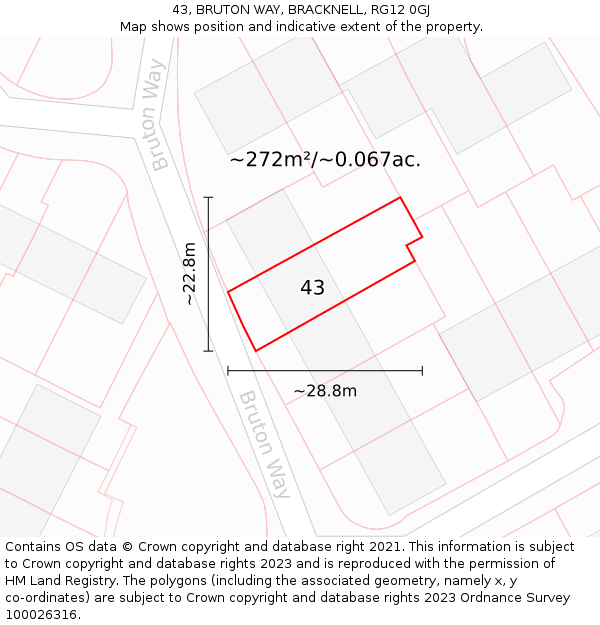 43, BRUTON WAY, BRACKNELL, RG12 0GJ: Plot and title map