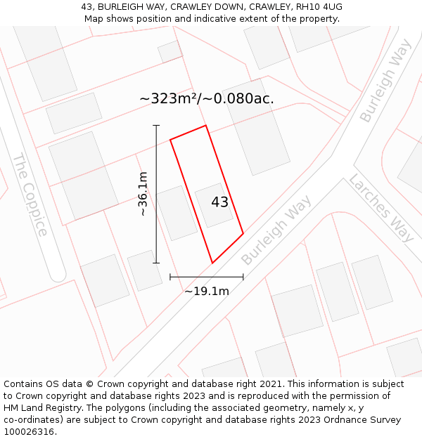 43, BURLEIGH WAY, CRAWLEY DOWN, CRAWLEY, RH10 4UG: Plot and title map