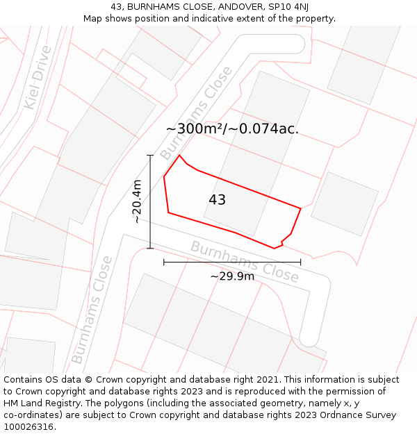 43, BURNHAMS CLOSE, ANDOVER, SP10 4NJ: Plot and title map