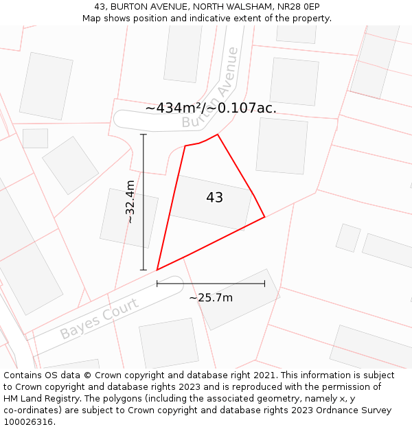 43, BURTON AVENUE, NORTH WALSHAM, NR28 0EP: Plot and title map