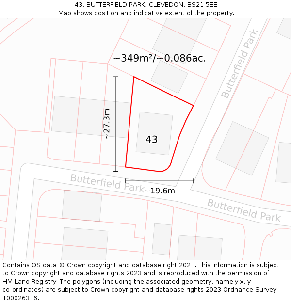 43, BUTTERFIELD PARK, CLEVEDON, BS21 5EE: Plot and title map