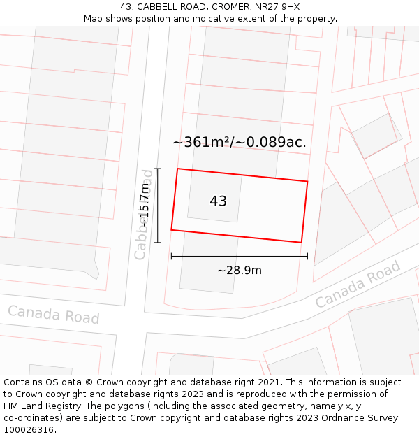 43, CABBELL ROAD, CROMER, NR27 9HX: Plot and title map