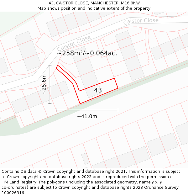 43, CAISTOR CLOSE, MANCHESTER, M16 8NW: Plot and title map