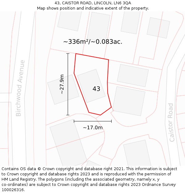 43, CAISTOR ROAD, LINCOLN, LN6 3QA: Plot and title map