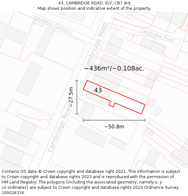 43, CAMBRIDGE ROAD, ELY, CB7 4HJ: Plot and title map