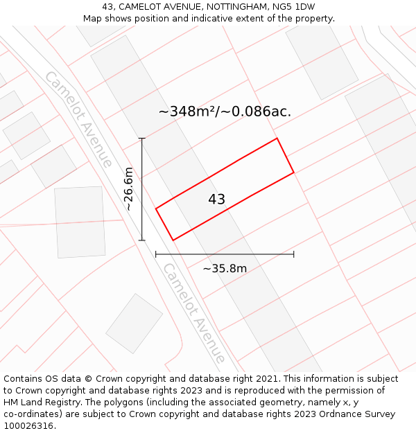 43, CAMELOT AVENUE, NOTTINGHAM, NG5 1DW: Plot and title map