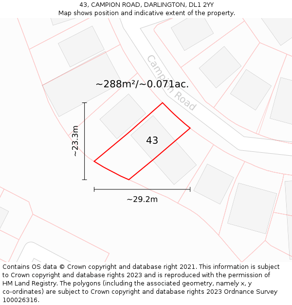 43, CAMPION ROAD, DARLINGTON, DL1 2YY: Plot and title map