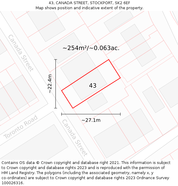 43, CANADA STREET, STOCKPORT, SK2 6EF: Plot and title map