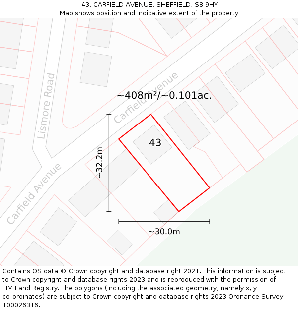 43, CARFIELD AVENUE, SHEFFIELD, S8 9HY: Plot and title map