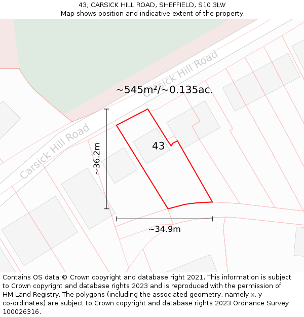 43, CARSICK HILL ROAD, SHEFFIELD, S10 3LW: Plot and title map