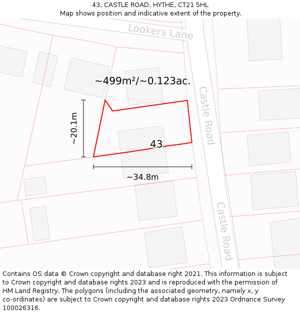 43, CASTLE ROAD, HYTHE, CT21 5HL: Plot and title map