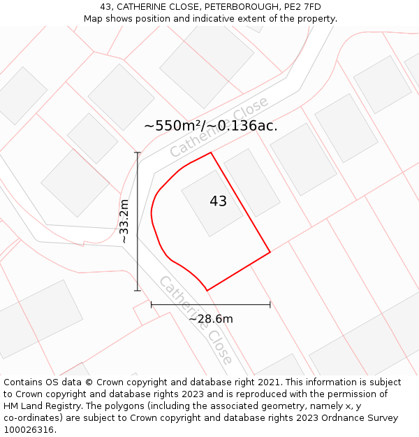 43, CATHERINE CLOSE, PETERBOROUGH, PE2 7FD: Plot and title map