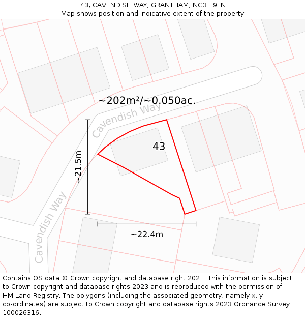 43, CAVENDISH WAY, GRANTHAM, NG31 9FN: Plot and title map