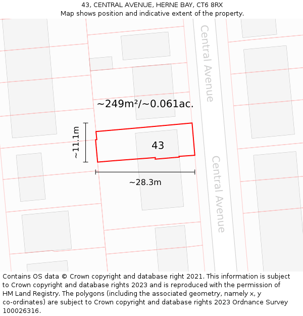 43, CENTRAL AVENUE, HERNE BAY, CT6 8RX: Plot and title map