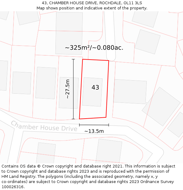 43, CHAMBER HOUSE DRIVE, ROCHDALE, OL11 3LS: Plot and title map