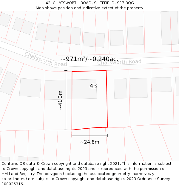 43, CHATSWORTH ROAD, SHEFFIELD, S17 3QG: Plot and title map