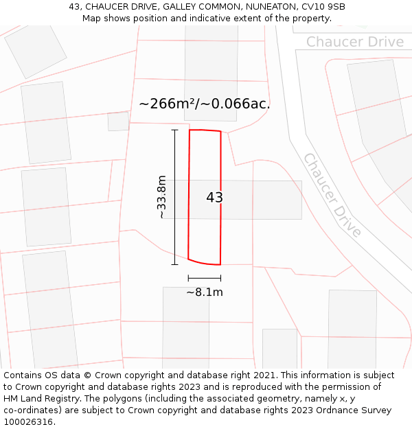 43, CHAUCER DRIVE, GALLEY COMMON, NUNEATON, CV10 9SB: Plot and title map