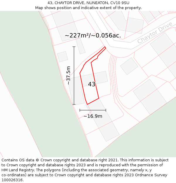 43, CHAYTOR DRIVE, NUNEATON, CV10 9SU: Plot and title map