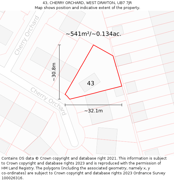 43, CHERRY ORCHARD, WEST DRAYTON, UB7 7JR: Plot and title map