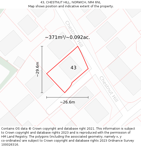 43, CHESTNUT HILL, NORWICH, NR4 6NL: Plot and title map