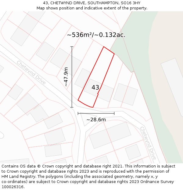 43, CHETWYND DRIVE, SOUTHAMPTON, SO16 3HY: Plot and title map