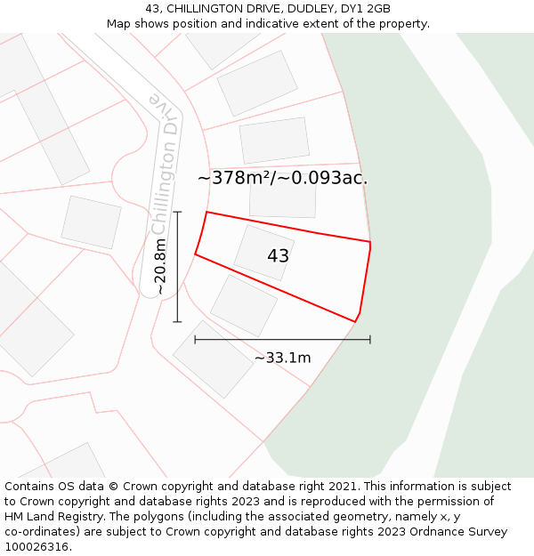 43, CHILLINGTON DRIVE, DUDLEY, DY1 2GB: Plot and title map
