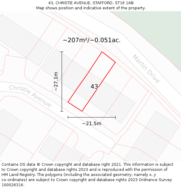 43, CHRISTIE AVENUE, STAFFORD, ST16 1AB: Plot and title map