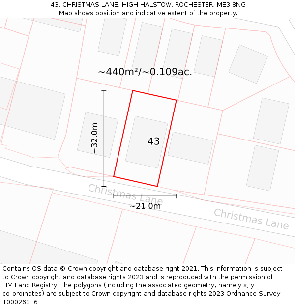 43, CHRISTMAS LANE, HIGH HALSTOW, ROCHESTER, ME3 8NG: Plot and title map