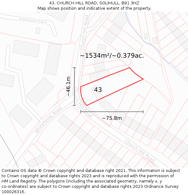 43, CHURCH HILL ROAD, SOLIHULL, B91 3HZ: Plot and title map