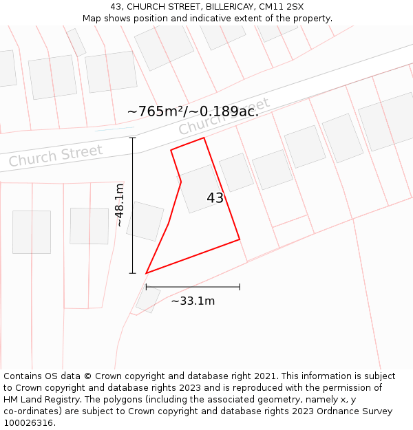 43, CHURCH STREET, BILLERICAY, CM11 2SX: Plot and title map