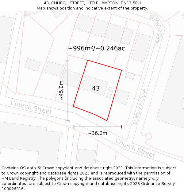 43, CHURCH STREET, LITTLEHAMPTON, BN17 5PU: Plot and title map