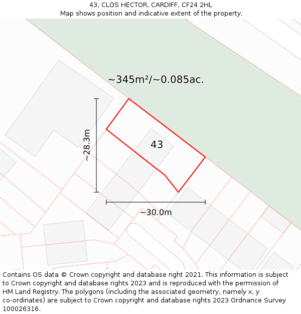 43, CLOS HECTOR, CARDIFF, CF24 2HL: Plot and title map