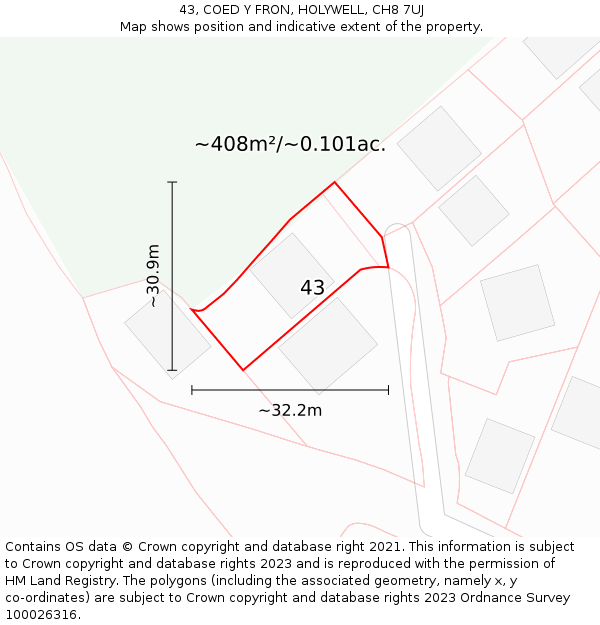 43, COED Y FRON, HOLYWELL, CH8 7UJ: Plot and title map