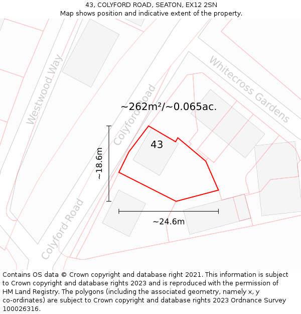 43, COLYFORD ROAD, SEATON, EX12 2SN: Plot and title map