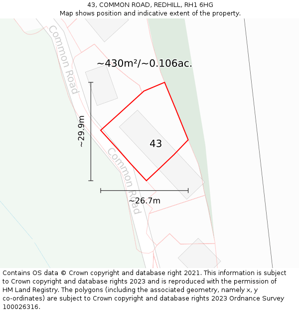 43, COMMON ROAD, REDHILL, RH1 6HG: Plot and title map