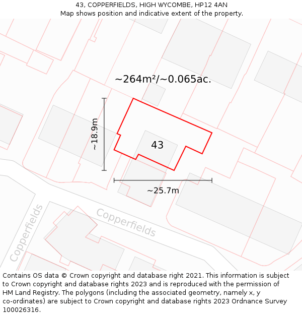 43, COPPERFIELDS, HIGH WYCOMBE, HP12 4AN: Plot and title map