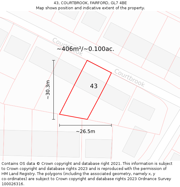 43, COURTBROOK, FAIRFORD, GL7 4BE: Plot and title map