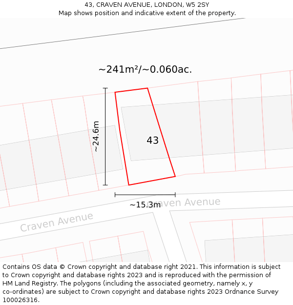 43, CRAVEN AVENUE, LONDON, W5 2SY: Plot and title map